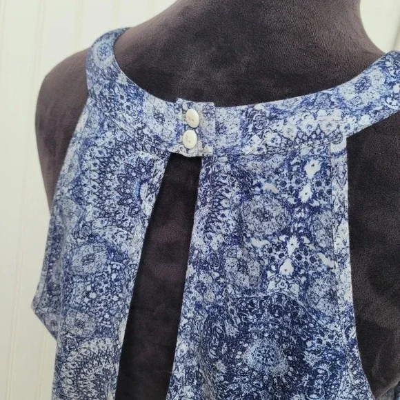 Pink Rose Juniors Ruffle Strappy Romper Pink Blue White Florals Rayon Sz L - Picture 3 of 12